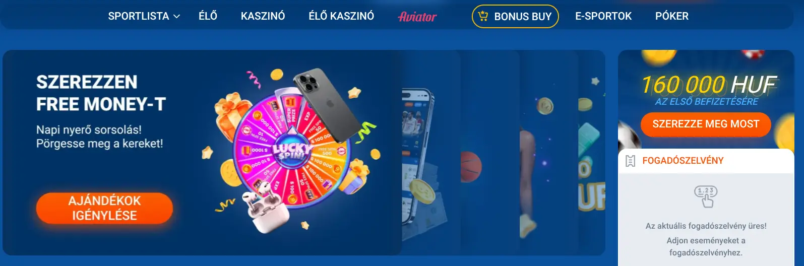Mostbet magyar nyelvű kezdőoldal a fő menüpontokkal